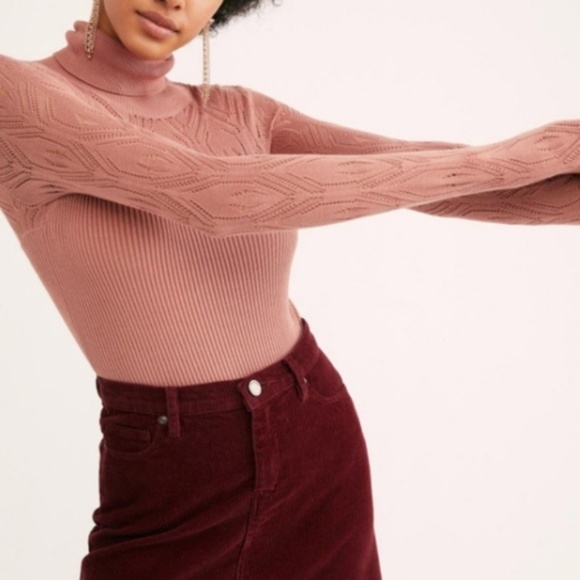 Free People Pretty Pointelle Turtleneck Bodysuit - Picture 1 of 6